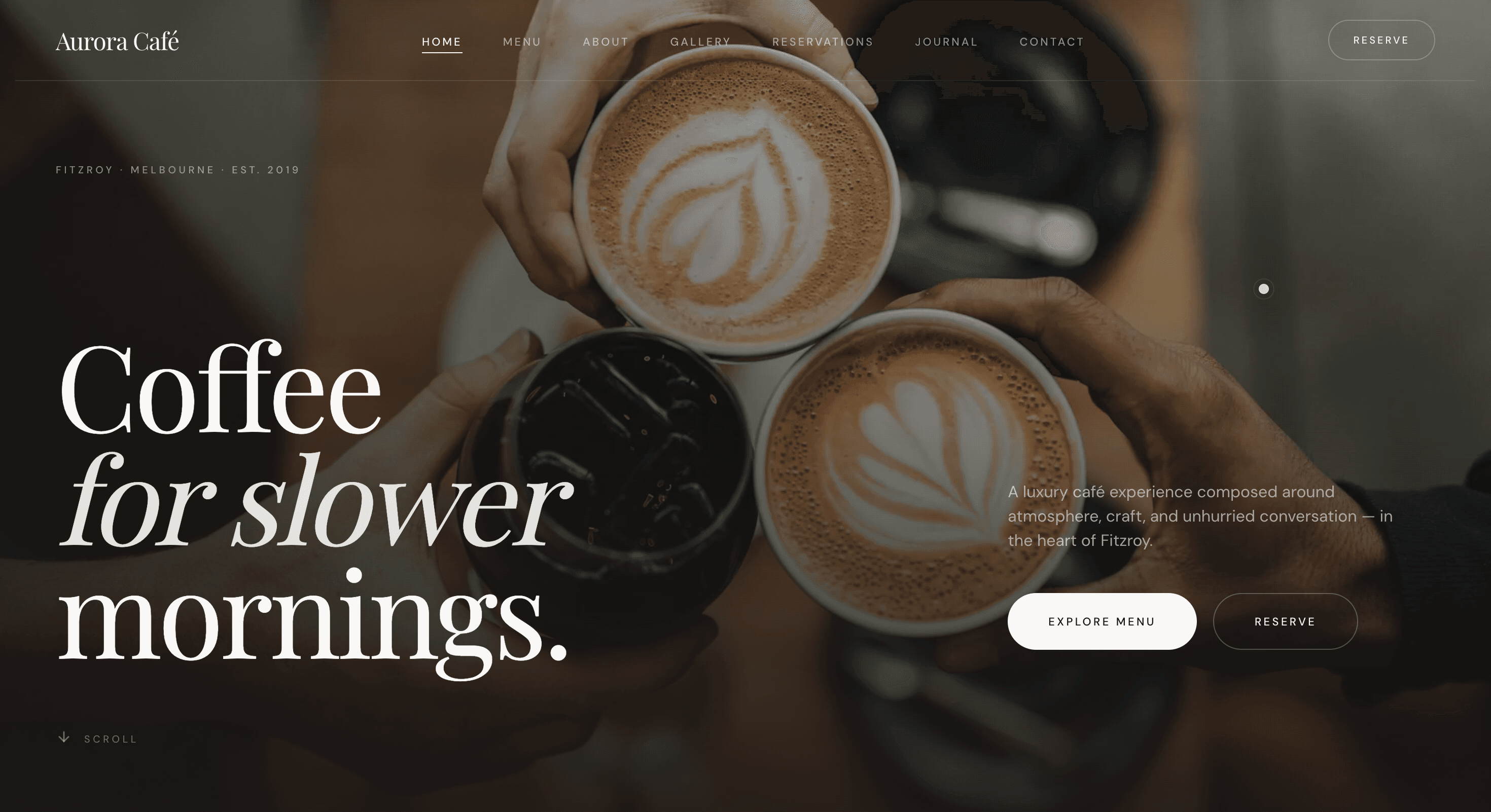 Screenshot of the Cafe Aurora website