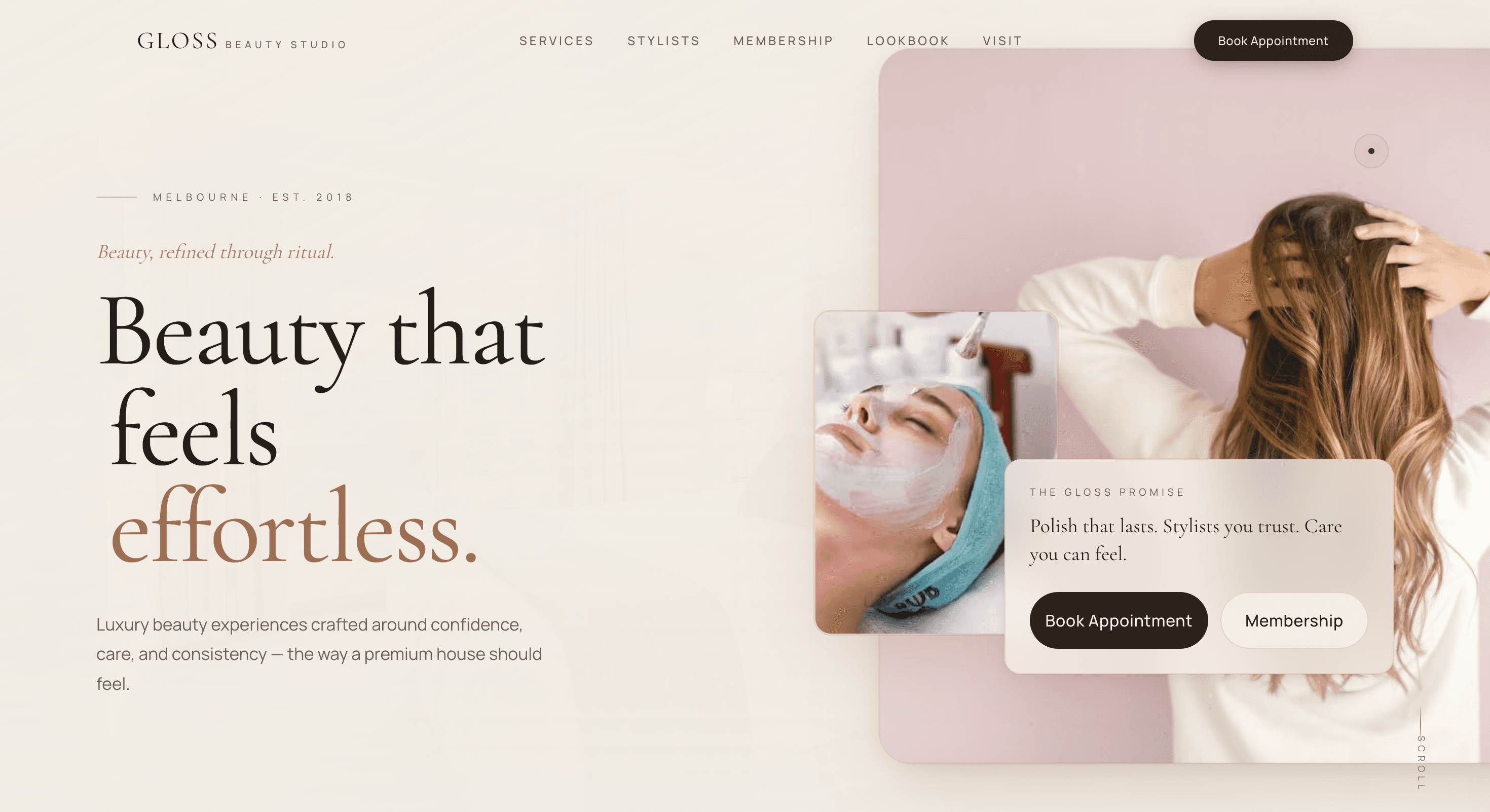 Screenshot of the Gloss Beauty website