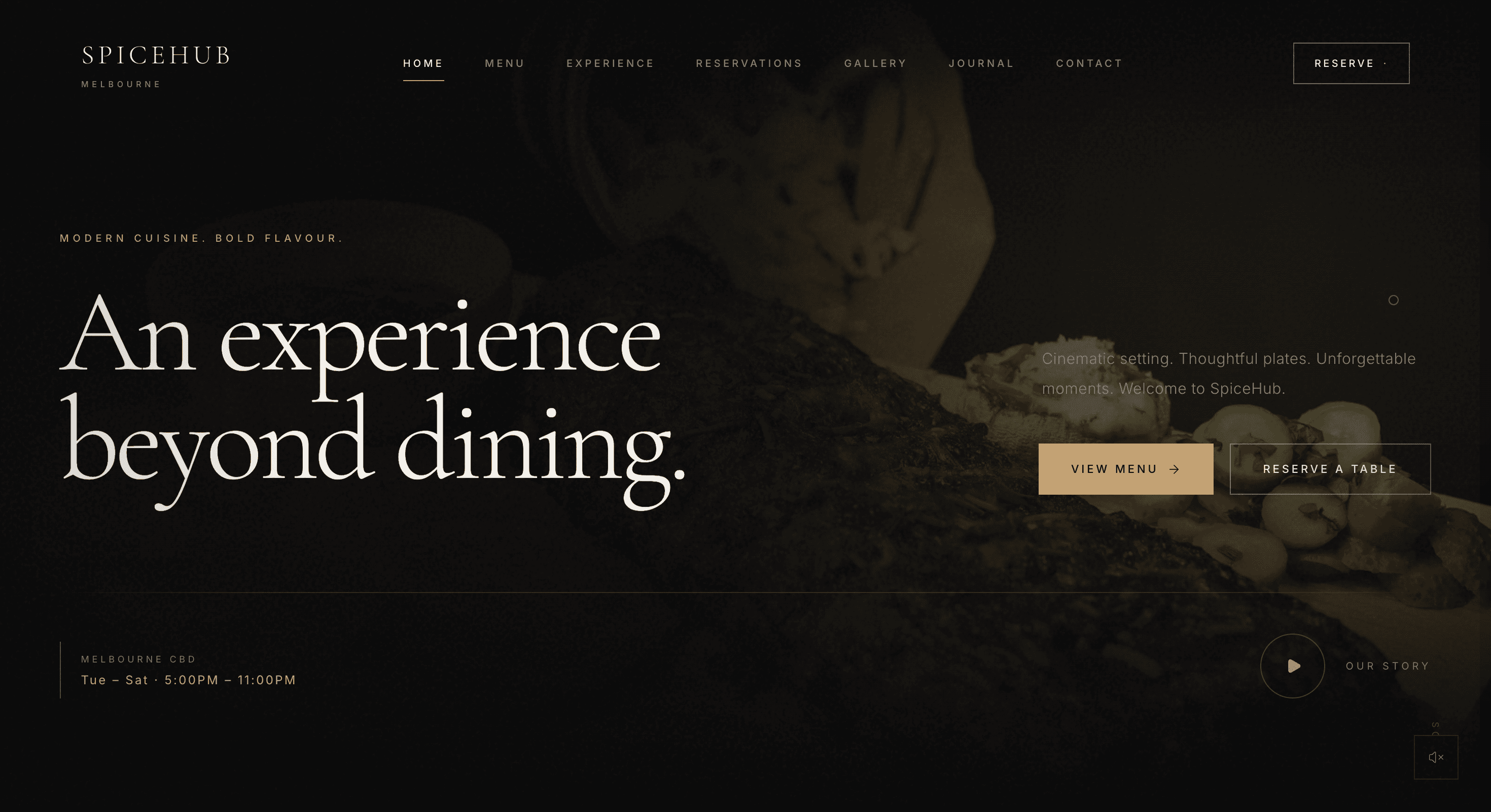Screenshot of the SpiceHub Restaurant website
